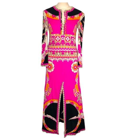 Vintage Leonard Paris silk floral abstract maxi dress